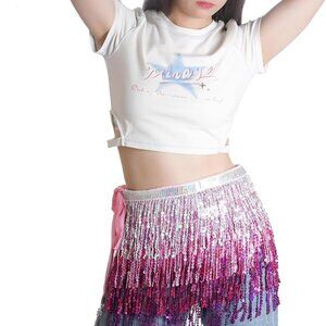 Sequin Tassel 4-Layer Fringe Costume Skirt, Scarf Wrap Tie